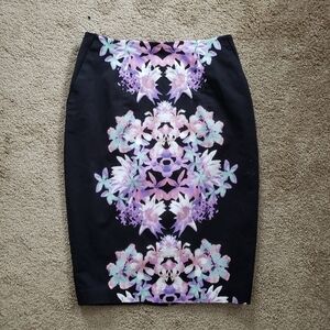Mossimo Black Purple Floral Pencil Skirt Stretch 2